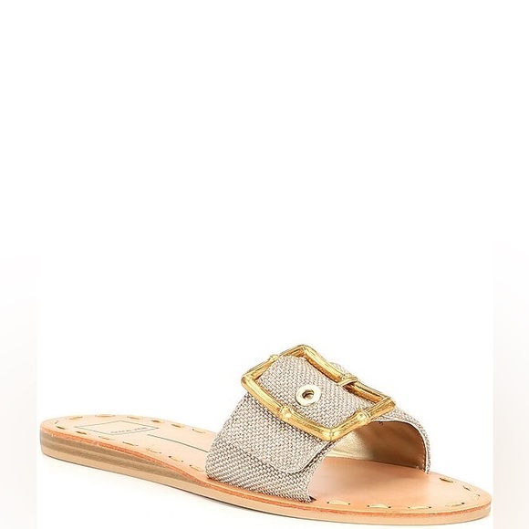 Dolce Vita Dasa Slide Sandal Big Buckle Shimmer‎ Gold Raffia Hardware Size 9.5 - Picture 4 of 8